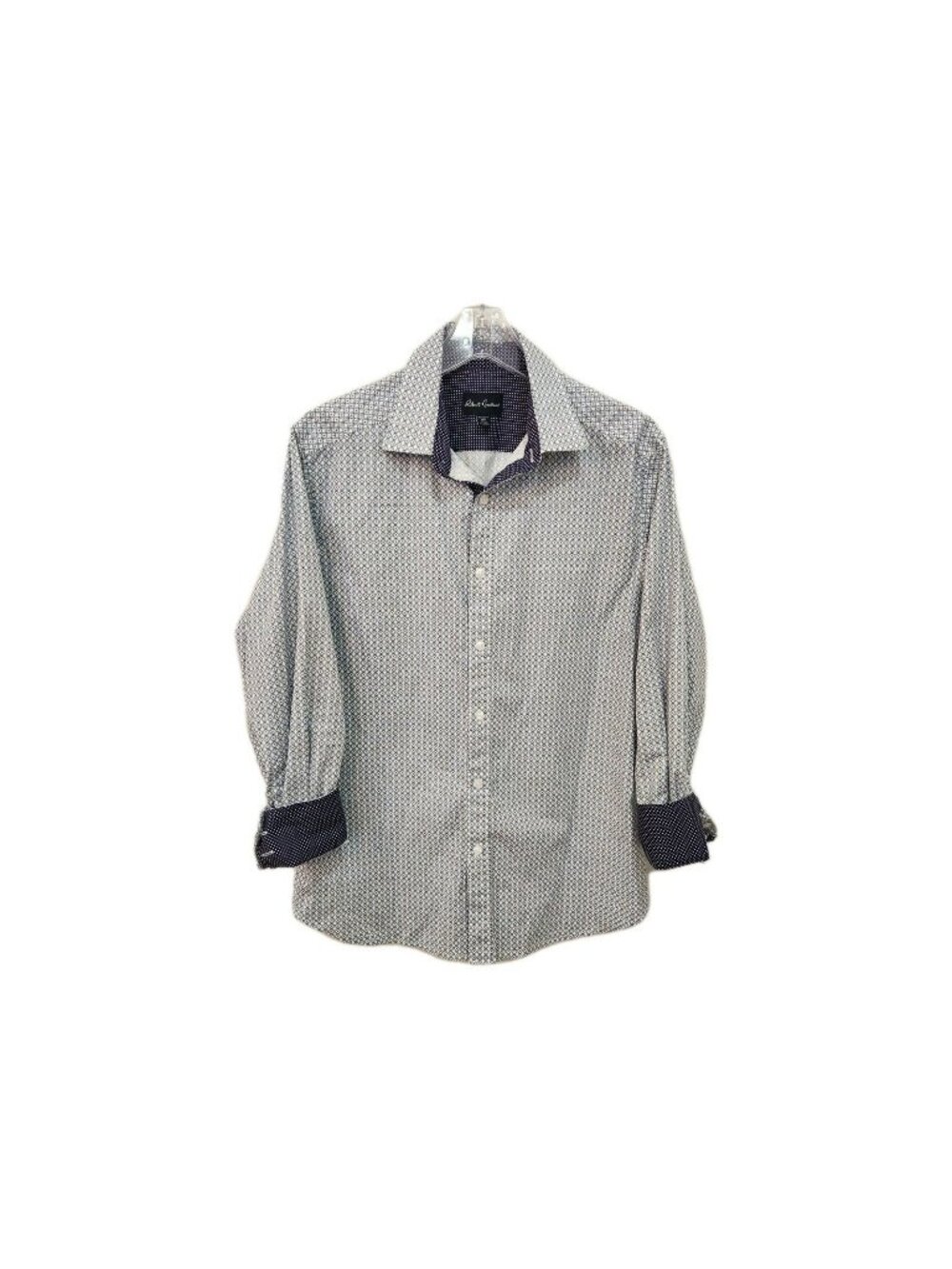 Robert Graham Shirt Mens 15.5 M Gray Geometric Long Sleeve Flip Cuff Classic